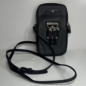 Karl Lagerfeld Paris Maybelle Phone Crossbody Bag Vegan Leather Crystal Logo